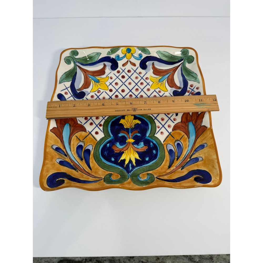Maxcera Terra Bella Hand Painted Ceramic‎ Square Serving Platter 11 in